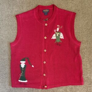 Woolrich Red Holiday Vest with Santa and Angel